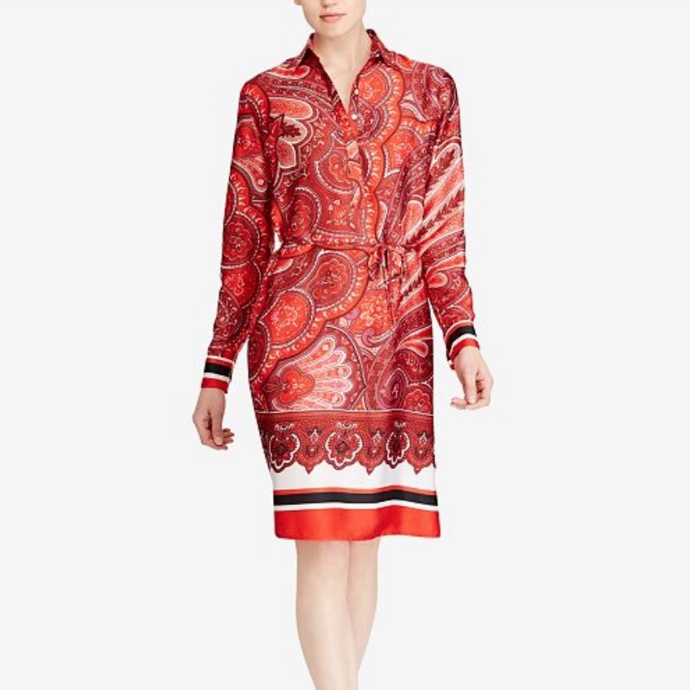 LAUREN Ralph Lauren Paisley Tie Waist Shirt Dress